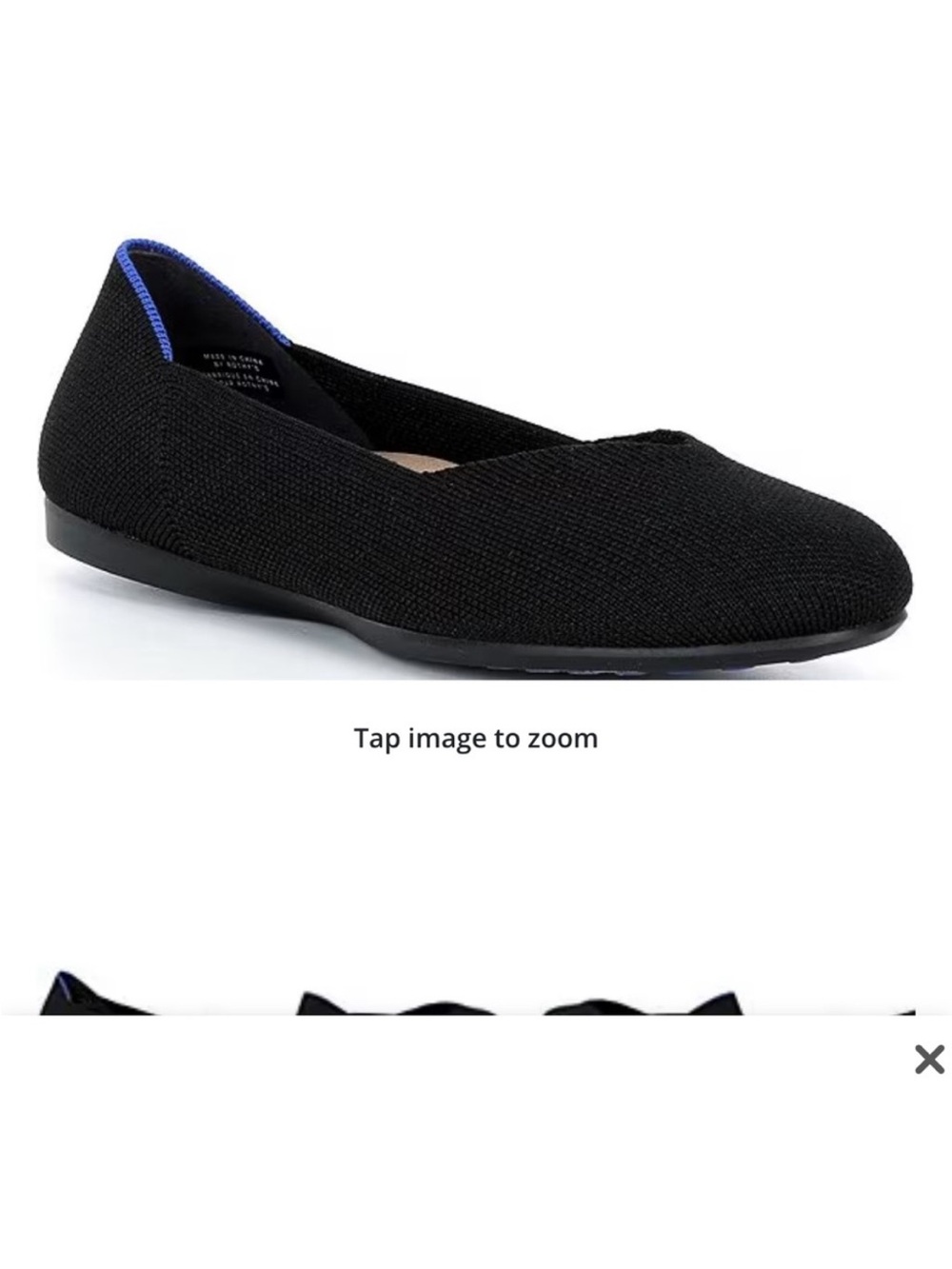 Rothy’s The Round Toe Black Knit Flats Blue Trim Women’s Size 8